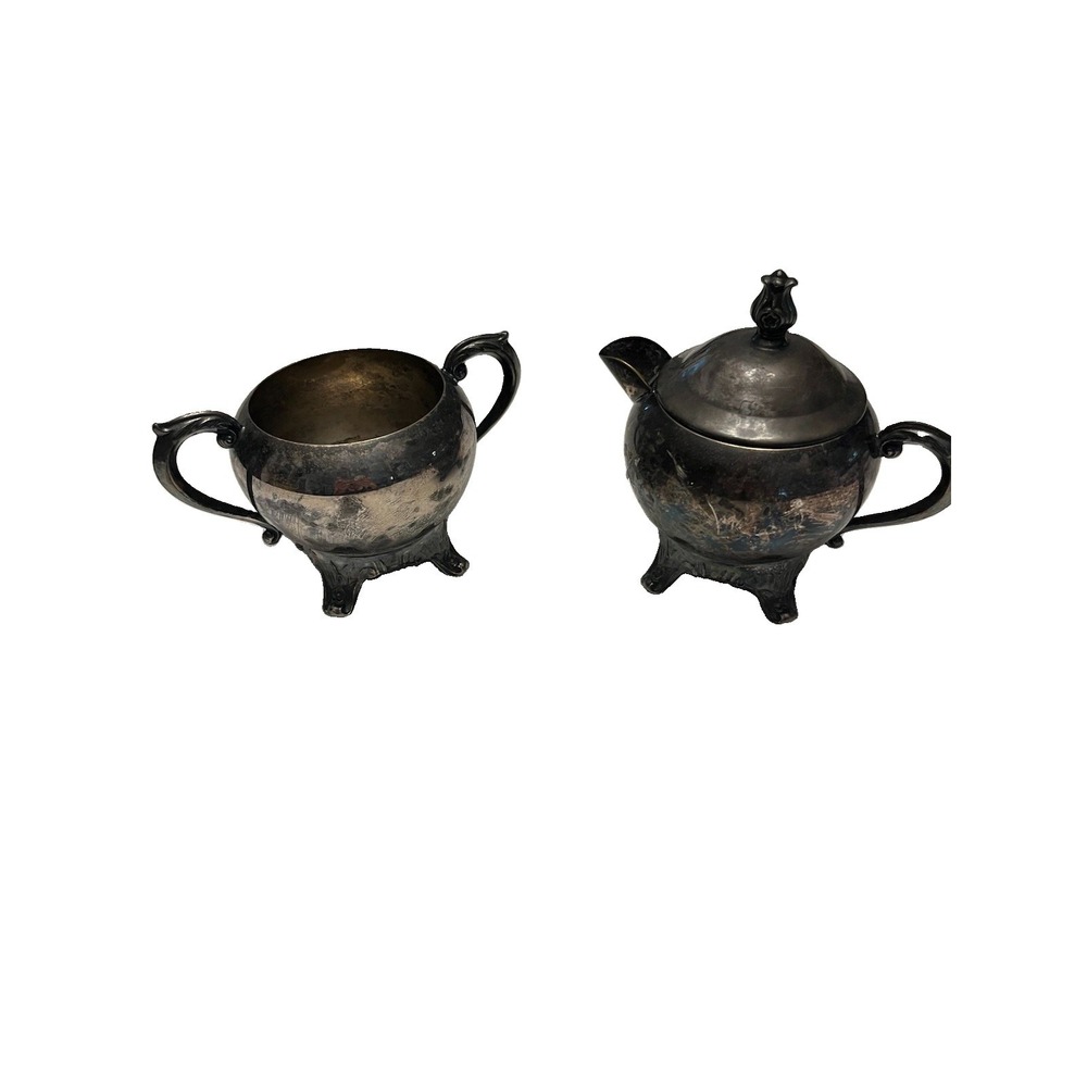 Vintage FB Rogers Silver Co Footed Sugar Bowl With Lid And Creamer Set